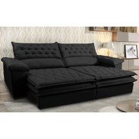 Sofá Retrátil, Reclinável Molas Ensacadas Cama inBox Botonê 2,72m Espuma Viscoelástico Suede Preto