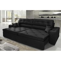 Sofá Austin 3,02m Retrátil, Reclinável com Molas no Assento e Almofadas, Tecido Suede Preto