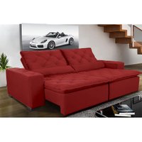 Sofá Magnum 2,42m Retrátil, Reclinável, Molas no AssentoSuede Vermelho Cama InBox