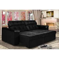 Sofá Retrátil e Reclinavel New Austrália 2,25 Mts Tecido Suede Preto - Cama InBox