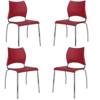 Conjunto 4 Cadeiras Tubo Cromado Assento Vermelho Carraro