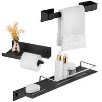 Kit Acessórios Banheiro Porta Papel Higiênico Porta Shampoo Saboneteira e Porta Toalha de Rosto Grafite