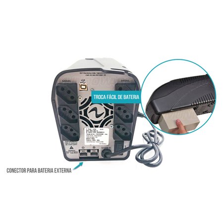 Nobreak Ragtech Easy Pro CBU-TI 4164 Senoidal Puro 700VA 490W Conector  Bateria Externa 3x1 Bivolt - Colombo