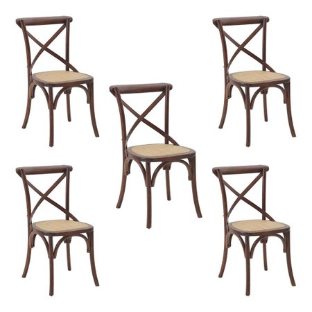 Kit 5 Cadeiras Decorativas Sala De Jantar Cozinha Danna Rattan Natural Madeira Escura Gran Belo Colombo