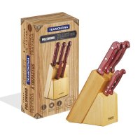 Jogo de Facas Tramontina Polywood com Lâminas em Aço Inox e Cabos de Madeira Tramontina