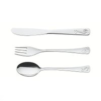 Jogo de Talheres Infantil Tramontina Baby  Acabamento Brilho com Desenho em Alto Relevo 3 pçs Aço Inox