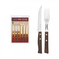 Jogo de Talheres para Churrasco Tramontina em Aço Inox com Cabo de Madeira Natural 12 Peças Tramontina