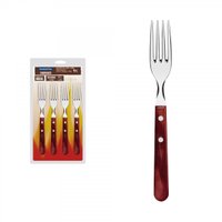 Conjunto de Garfos Jumbo para Churrasco Tramontina em Aço Inox com Cabo Vermelho Polywood 4 Peças Tramontina