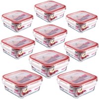 Kit 9 Potes Quadrados De Vidro Hermético 330ml 550ml 700ml Tampa Trava Marmita Sanremo