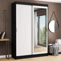 Guarda-Roupa Solteiro Madesa Tokio 2 Portas de Correr com Espelho 2 Gavetas - Preto/Branco