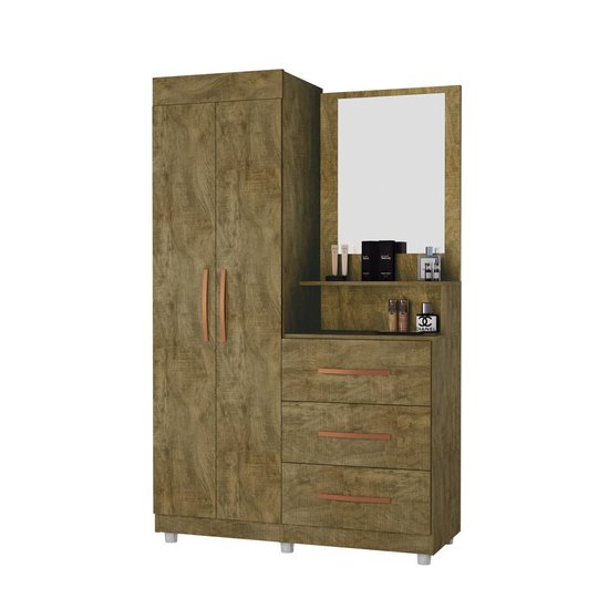 Roupeiro Onix 2 Portas com Espelho - Amendoa Wood - Primus