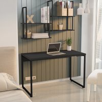 Kit Para Escritório Mesa Soft e Cadeira Economy com Prateleira Industrial Design Preto - Lyam Decor