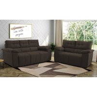 Conjunto de Sofá 2 e 3 Lugares Clássico Cama Inbox 1,50x2,00m Tecido Suede Café
