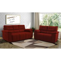 Conjunto de Sofá 2 e 3 Lugares Clássico Cama Inbox 1,50x2,00m Tecido Suede Vermelho