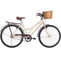Bicicleta Retrô Aro 26 Freio V-Brake Panda Bege E Marrom Com Cestinha De Vime