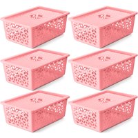 Kit 6 Caixas Cestos Organizadores Empilháveis G Com Tampas Alças Laterais UZ Rosa