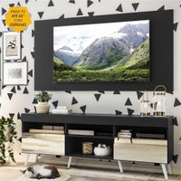 Rack com Espelho, Pés Retrô e Painel TV 65" com 2 Portas Londres Multimóveis Preto/Branco