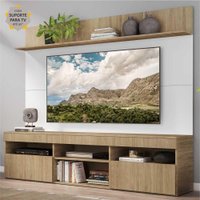 Rack com Painel TV 65" Madri Multimóveis com Suporte e Prateleira Rustic/Branco