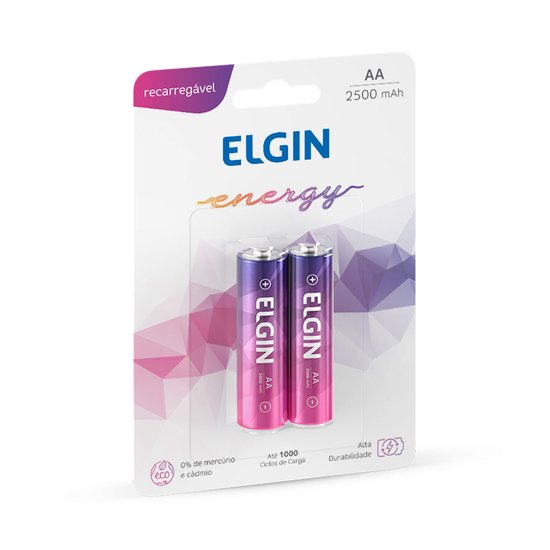 Pilha Recarregável AA 2500 mAh, Blister com 2 Unidades, Elgin - 82172
