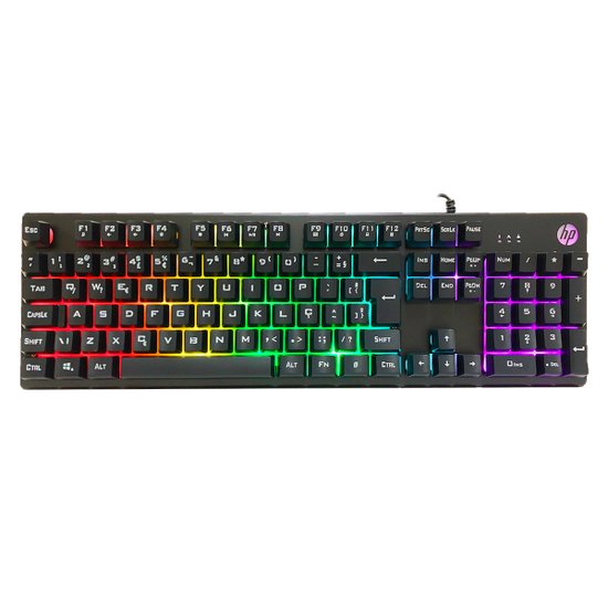 Teclado Gamer HP K500F USB Membrana LED RGB ABNT2 Preto