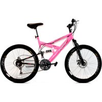 Bicicleta Aro 26 Mtb 18V Full Suspention Duplo Freio A Disco Max 260 Pink