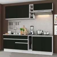 Cozinha Completa Madesa Parma com Armário Branco/Preto e Balcão Branco/Preto (Sem tampo e Pia)
