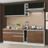 Cozinha Completa Madesa Parma com Armário Branco/Preto e Balcão Branco/Rustic (Sem tampo e Pia)