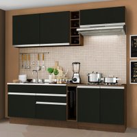 Cozinha Completa Madesa Parma com Armário Rustic/Preto e Balcão Rustic/Preto (Sem tampo e Pia)
