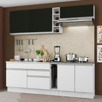 Cozinha Completa Madesa Parma com Armário Branco/Preto e Balcão Branco (Sem tampo e Pia)
