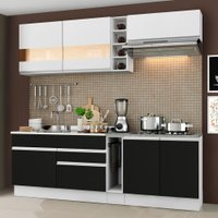 Cozinha Completa Madesa Parma com Armário Branco e Balcão Branco/Preto (Sem tampo e Pia) Detalhe em Vidro