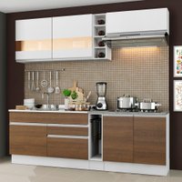 Cozinha Completa Madesa Parma com Armário Branco e Balcão Branco/Rustic (Sem tampo e Pia) Detalhe em Vidro