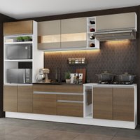 Cozinha Completa Madesa Vicenza com Armário Branco/Crema e Balcão Branco/Rustic (Sem Tampo e Pia) Detalhe em Vidro