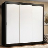 Guarda Roupa Casal Madesa Lyon 3 Portas de Correr 2 Gavetas - Preto/Branco