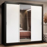 Guarda Roupa Casal Madesa Lyon 3 Portas de Correr com Espelho 2 Gavetas - Preto/Branco