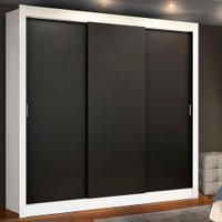 Guarda Roupa Casal Madesa Lyon Plus 3 Portas de Correr 4 Gavetas - Branco/Preto
