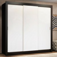Guarda Roupa Casal Madesa Lyon Plus 3 Portas de Correr 4 Gavetas - Preto/Branco