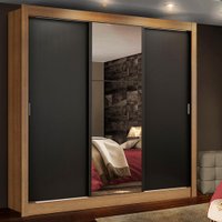 Guarda Roupa Casal Madesa Lyon Plus 3 Portas de Correr com Espelho 4 Gavetas - Rustic/Preto