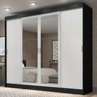 Guarda-Roupa Casal Madesa Austin 4 Portas de Correr com Espelhos 3 Gavetas - Preto/Branco