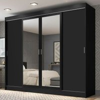 Guarda-Roupa Casal Madesa Austin 4 Portas de Correr com Espelhos 3 Gavetas - Preto