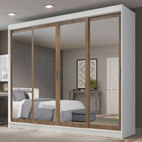 Guarda-Roupa Casal Madesa Austin 4 Portas de Correr de Espelho 3 Gavetas - Branco/Marrom