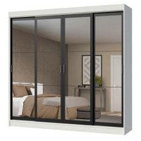 Guarda-Roupa Casal Madesa Austin 4 Portas de Correr de Espelho 3 Gavetas - Branco/Preto