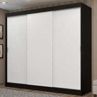 Guarda-Roupa Casal Madesa Kansas 3 Portas de Correr 3 Gavetas - Preto/Branco