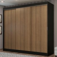 Guarda-Roupa Casal Madesa Kansas 3 Portas de Correr 3 Gavetas - Preto/Marrom