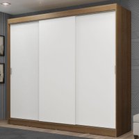 Guarda-Roupa Casal Madesa Kansas 3 Portas de Correr 3 Gavetas - Marrom/Branco