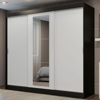 Guarda-Roupa Casal Madesa Kansas 3 Portas de Correr com Espelho 3 Gavetas - Preto/Branco