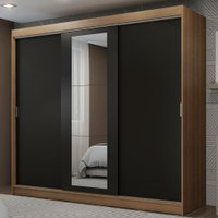 Guarda-Roupa Casal Madesa Kansas 3 Portas de Correr com Espelho 3 Gavetas - Marrom/Preto