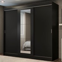 Guarda-Roupa Casal Madesa Kansas 3 Portas de Correr com Espelho 3 Gavetas - Preto