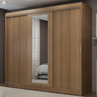 Guarda-Roupa Casal Madesa Kansas 3 Portas de Correr com Espelho 3 Gavetas - Marrom