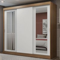 Guarda-Roupa Casal Madesa Kansas 3 Portas de Correr com Espelhos 3 Gavetas - Marrom/Branco
