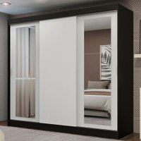 Guarda-Roupa Casal Madesa Kansas 3 Portas de Correr com Espelhos 3 Gavetas - Preto/Branco